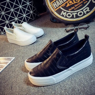 2016春季黑色帆布鞋女低帮休闲鞋韩版潮厚底小白鞋懒人鞋女乐福鞋