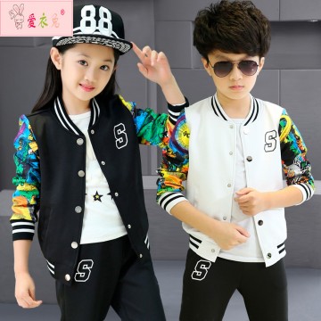016春秋装新款童装中大童韩版男女童儿童运动套装休闲时尚棒球服