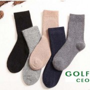 高爾夫GOLF秋冬新款男士加厚保暖经典纯色羊毛中筒袜子
