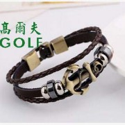高爾夫GOLF欧美朋克复古牛皮编织手链