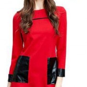 高爾夫GOLF百搭时尚红色拼皮圆领长袖女装